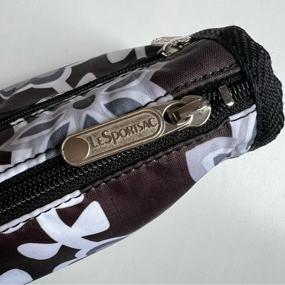 leSportsac Cosmetic Bag Hawaii Zippered Pouch Floral Black White Gray - Picture 11 of 17